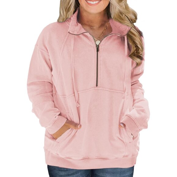 Plus-Size Sweatshirts Women Oversized Half Zip Long Sleeve Casual Pullover - Picture 1 of 5